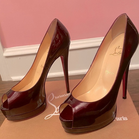 Christian Louboutin Palais Royal 140 Patent Ruby Red PeepToe Pumps - Picture 8 of 15